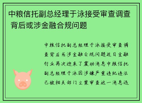中粮信托副总经理于泳接受审查调查 背后或涉金融合规问题